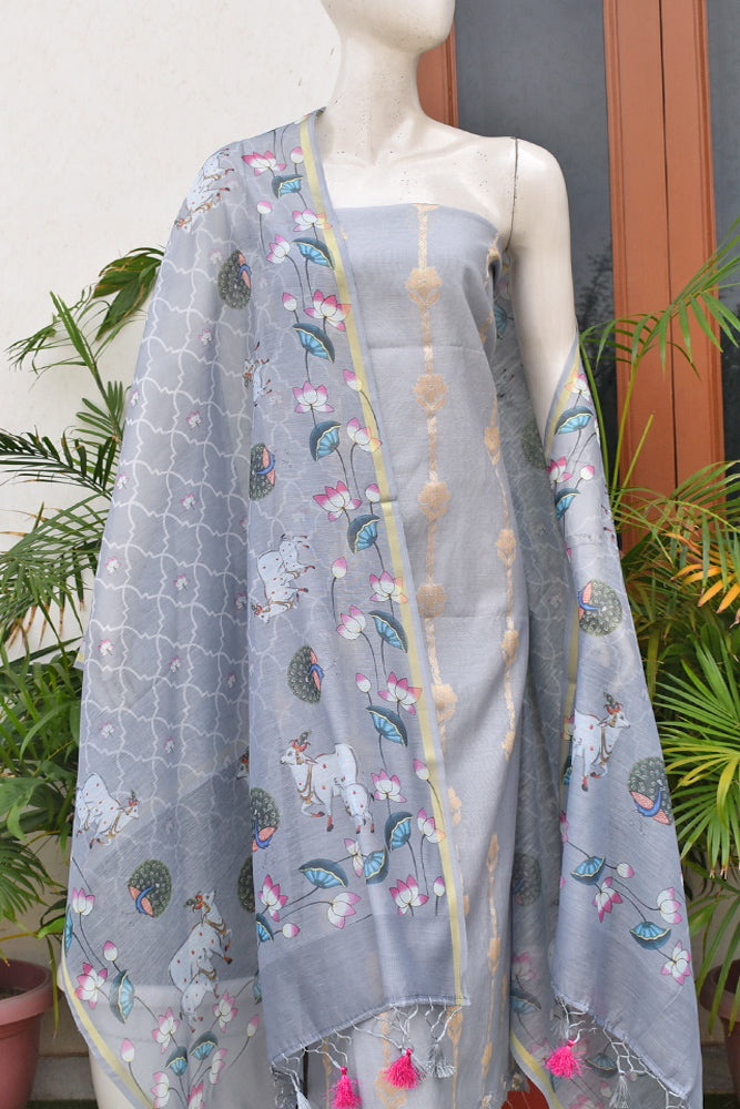 Beautiful Silk cotton Suit with Pichwai inspired Digital print dupatta