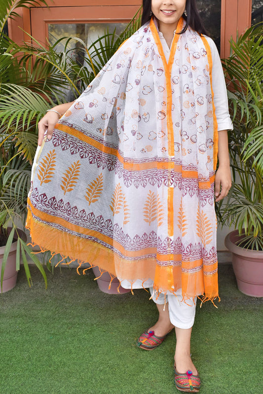 Eternal Embrace :  Hand Block Printed Kota Cotton Dupatta