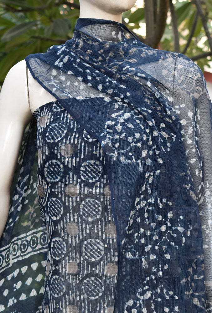 Beautiful Kashish & Indigo Hand Block Printed Kota cotton suit with foil mirror work