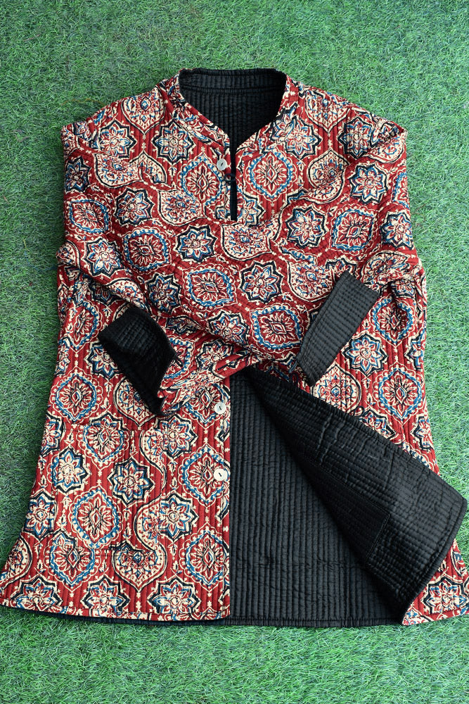 Block Print Quilted Reversible Silk & cotton jacket - Size 38, 42