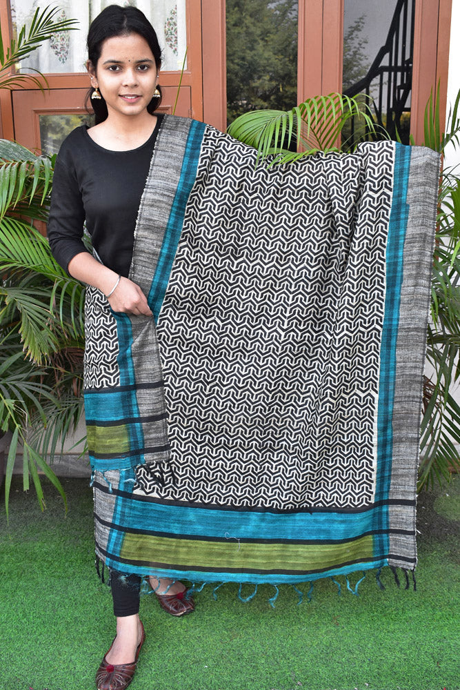 Geecha Silk Dupatta with Hand Block print