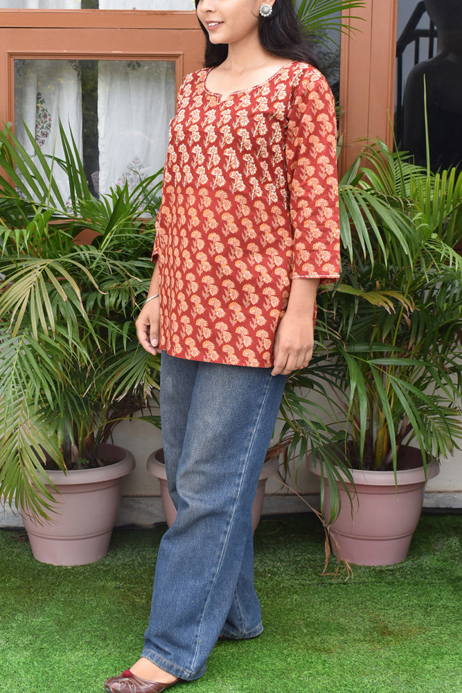 Elegant Short top / Kurta with Kantha & sequins Work  Size - 36, 38, 40, 42, 44