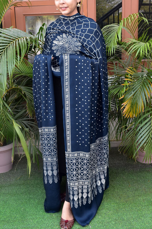 Elegant Modal Silk Dupatta with  Bandhani Print & Foil Mirror Work