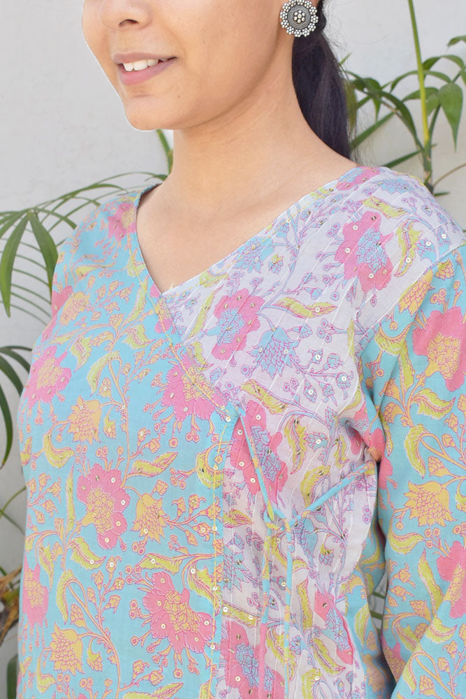 Beautiful Cotton Kurta with Tagai & Aari work & Embroidered Sequins  Size -  38, 40, 42, 44