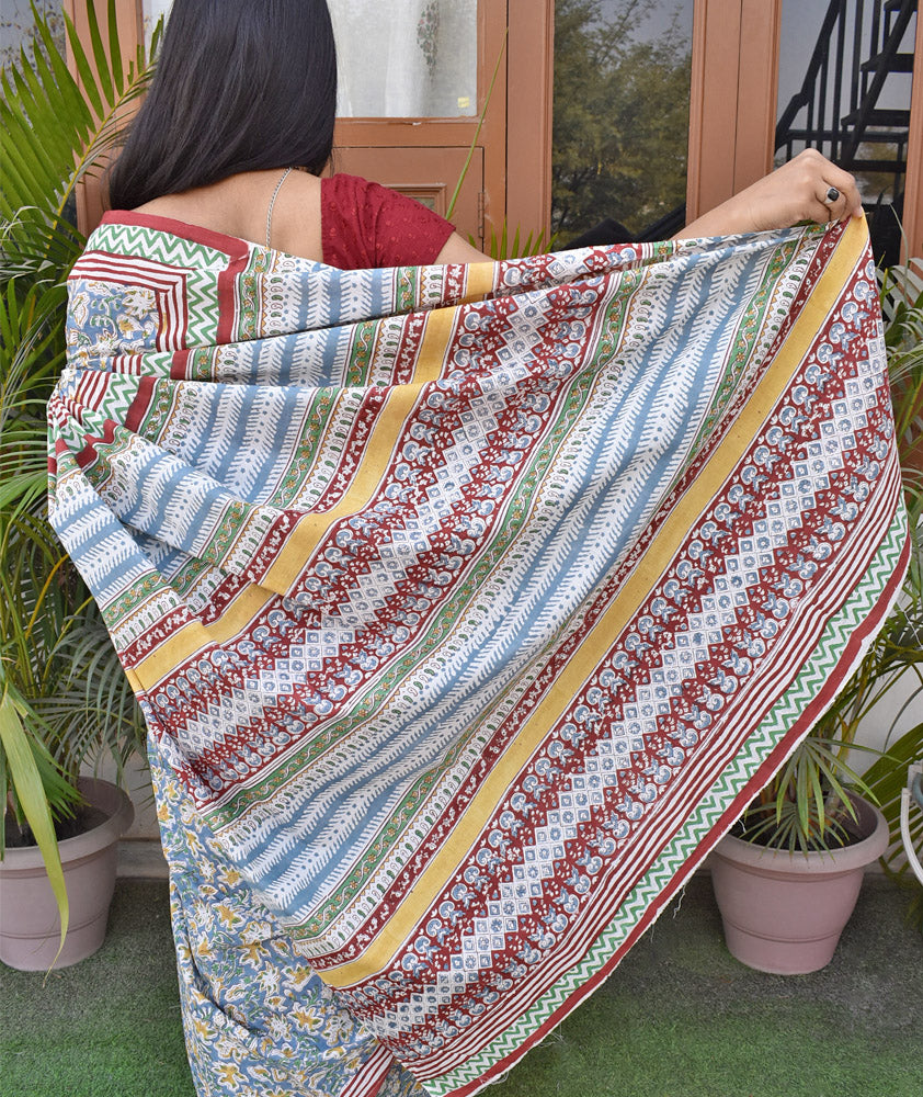 Beautiful Sanganer Hand Block Print Soft Cotton Saree