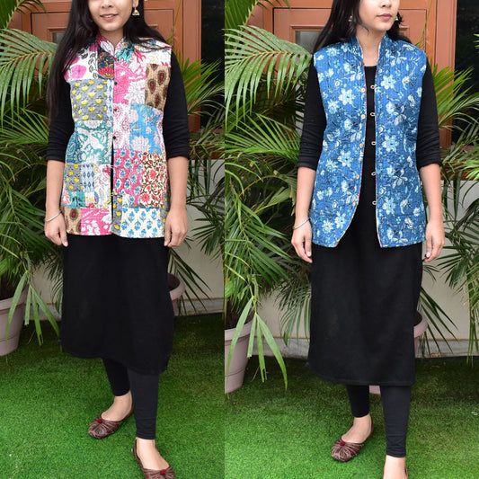 Patch Work Block Print Quilted Reversible cotton jacket - Sold