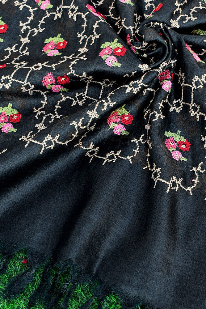 Elegant Pure Tussar Silk Dupatta with All over Intricate Embroidery