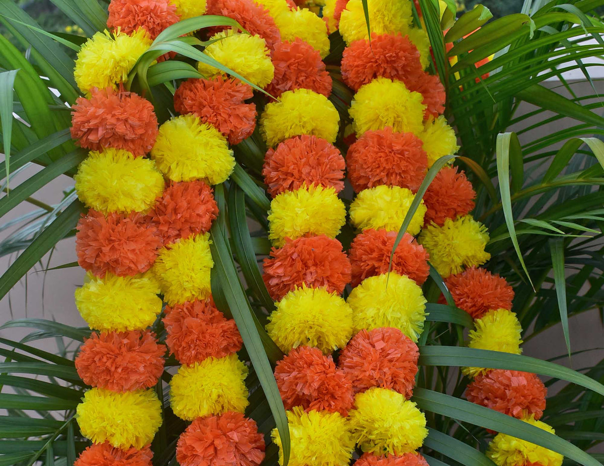 Marigold Rope Pack of 5 - Artificial Marigold Flower Garland strings - 4.5 ft + (Ora ...