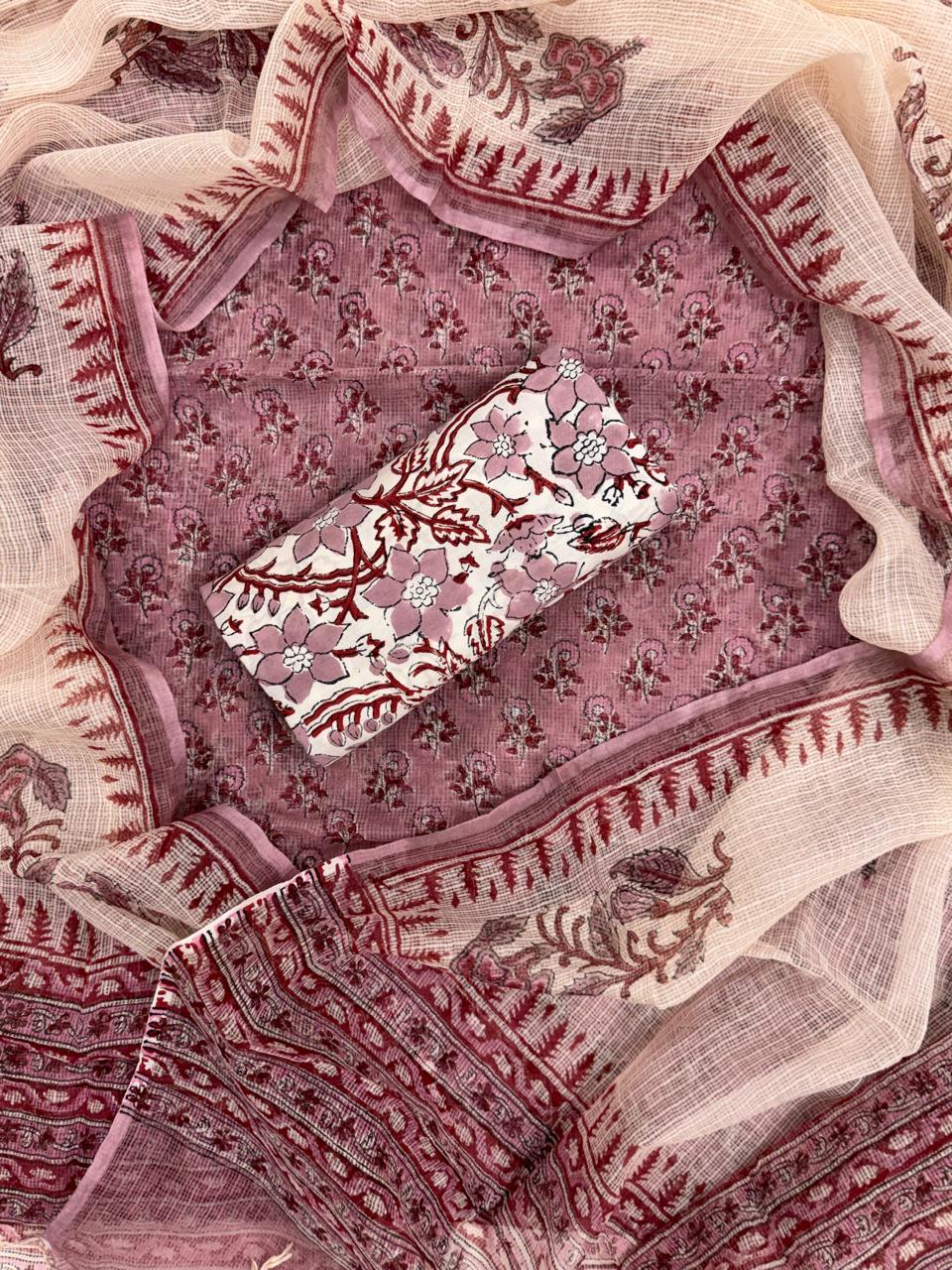 Beautiful Hand Block printed Kota Doria cotton suit
