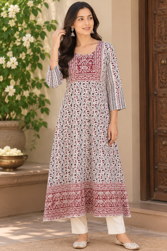 Beautiful Hand Block Printed Bagh cotton  Kurta - Size 42