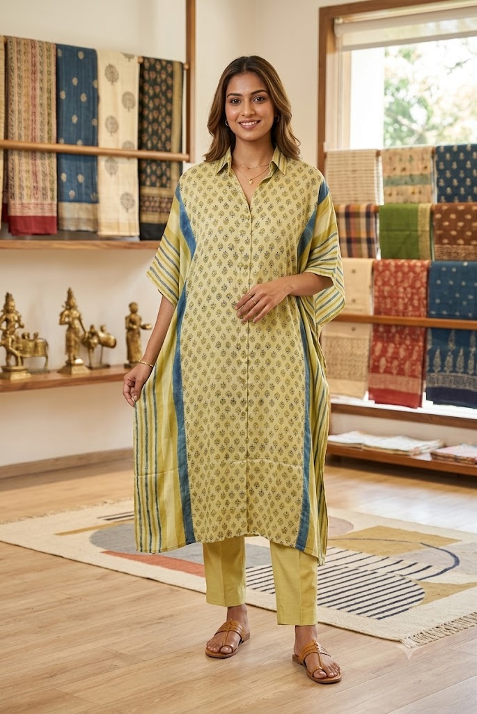 Beautiful Ajrakh Modal Silk Kaftan