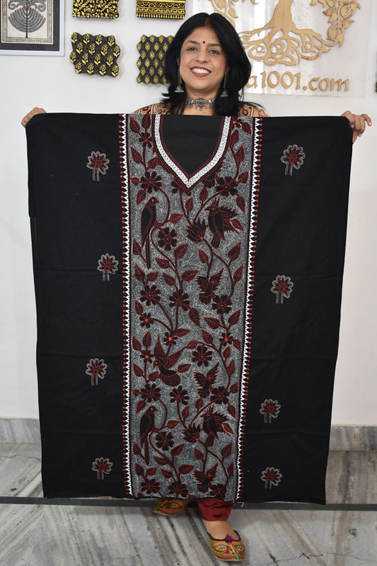 Hand Embroidered Kantha work cotton fabric - (Length 2.8 mtrs )