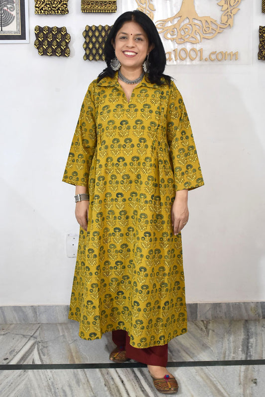 Designer Hand Block Printed Ajrakh cotton Kurta / Dress - Size 38 to 46 ( all sizes)