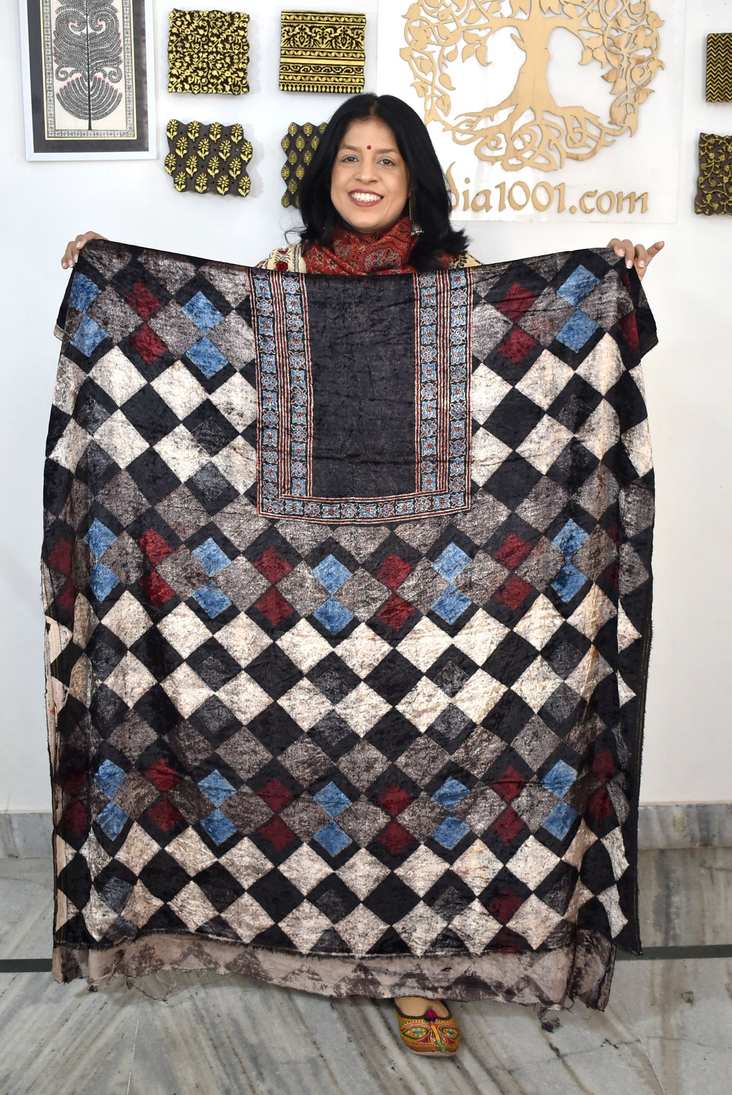 Ajrakh Velvet kurta fabric