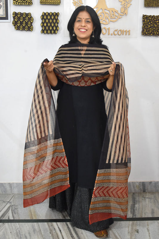 Hand Block Printed Kota Doria Cotton Dupatta