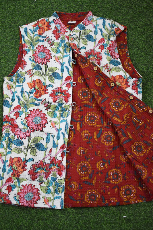 Block Print Quilted Reversible Sleeveless cotton jacket