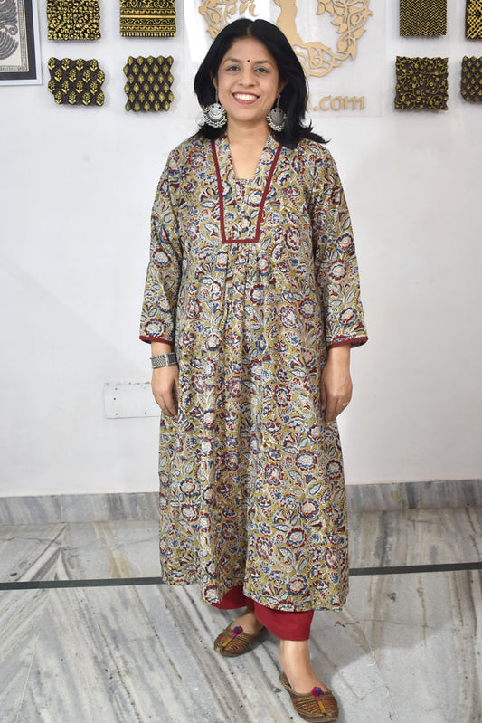 Designer Block Printed Kalamkari cotton Kurta / Dress