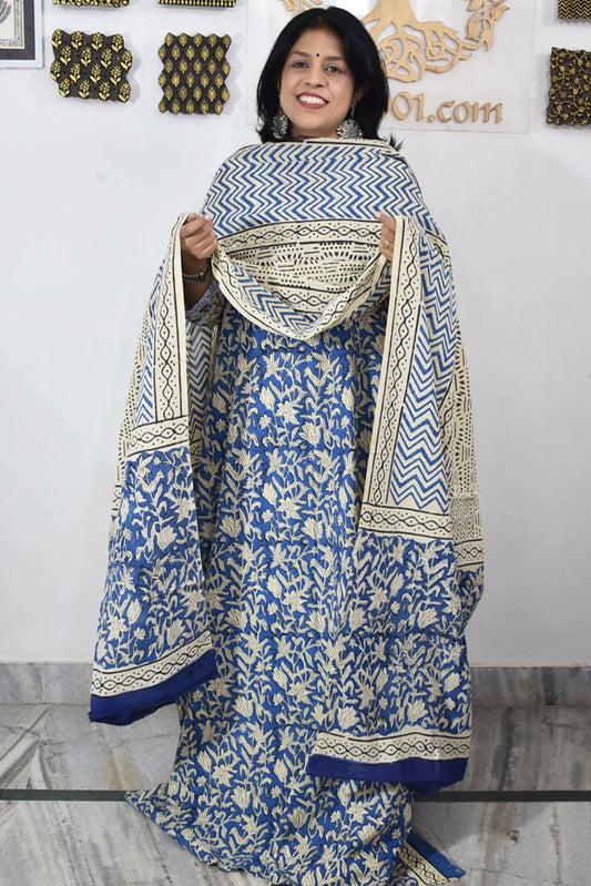 Hand Block Printed Cotton unstitched suit fabric with Soft Cotton dupatta
