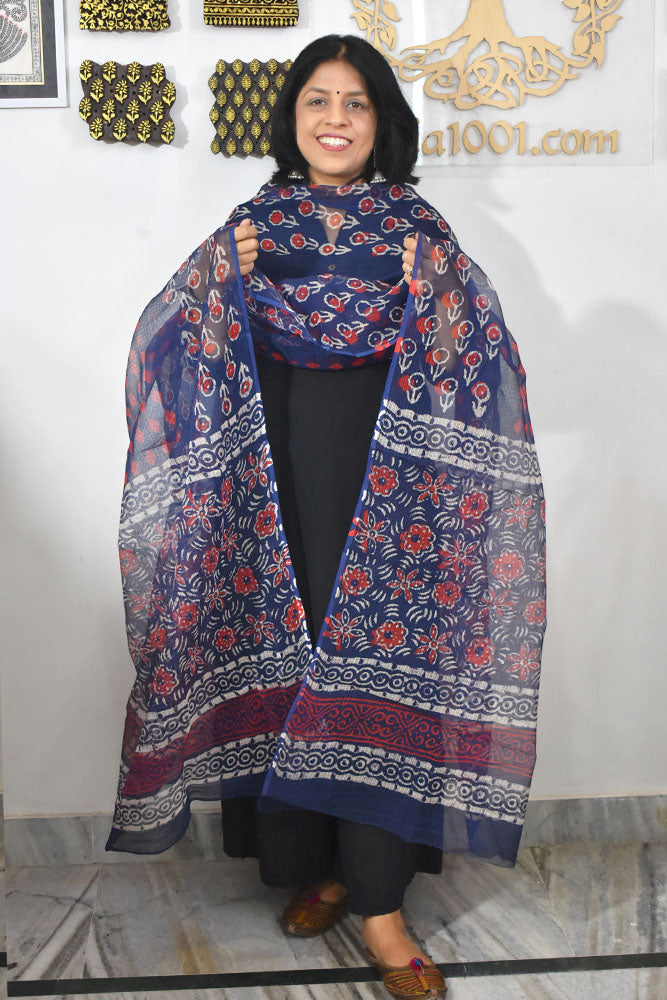 Hand Block Printed Kota Doria Cotton Dupatta