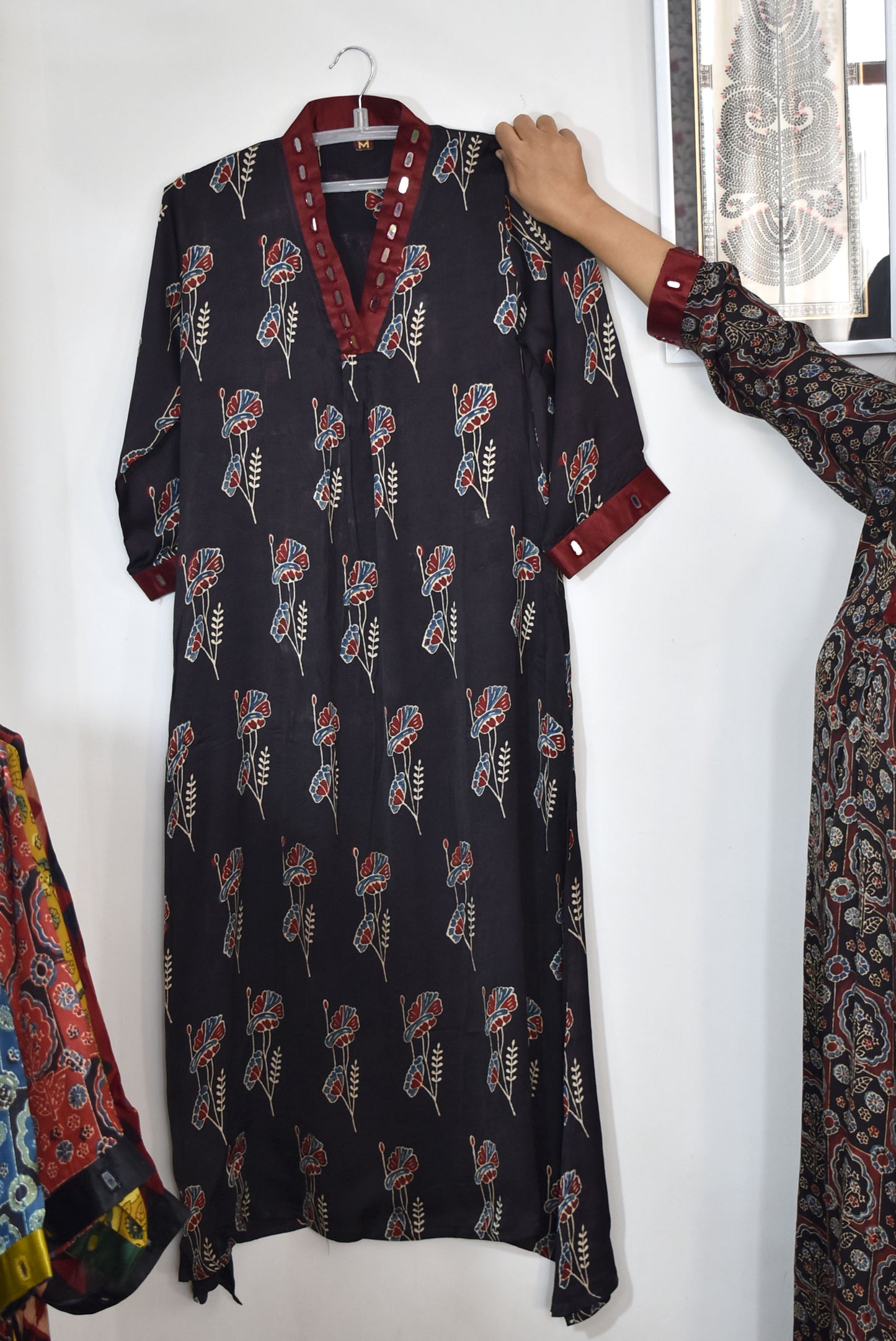 Beautiful Ajrakh Modal Silk Kurta with Kutch Mirror Work size - 38 - 44