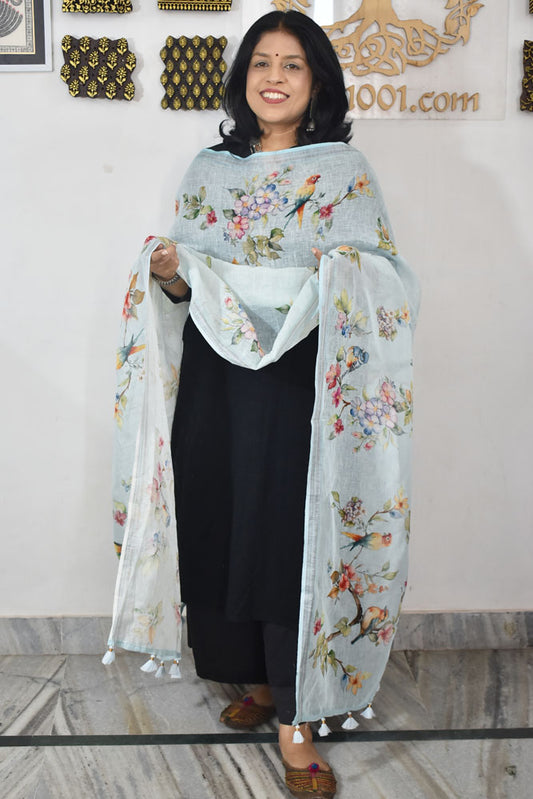 Elegant Digital Print Pure Linen dupatta