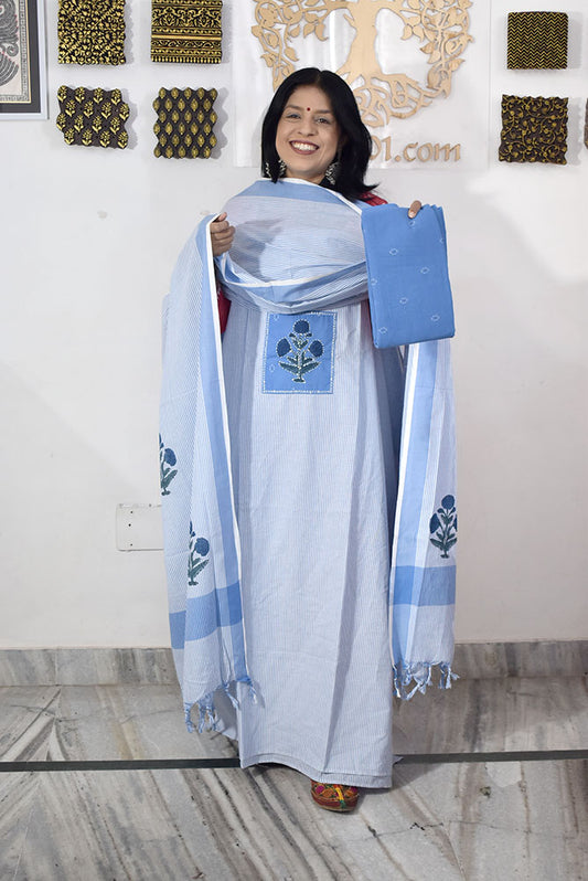 Elegant Hand Block print cotton suit with Cotton dupatta