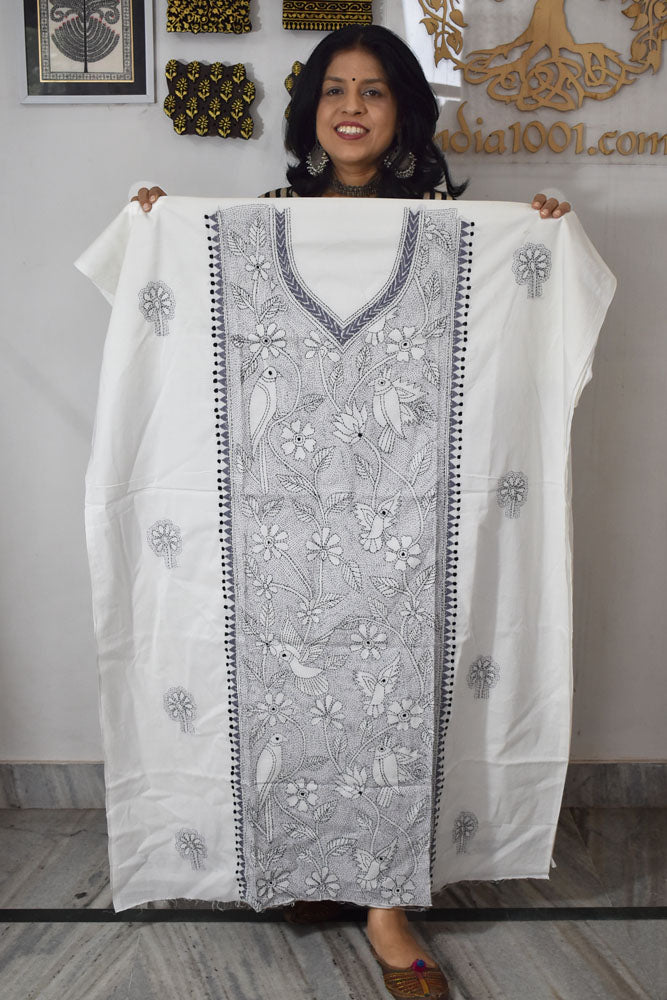 Hand Embroidered Kantha work cotton fabric - (Length 2.8 mtrs )