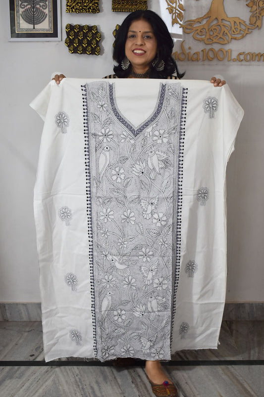 Hand Embroidered Kantha work cotton fabric - (Length 2.8 mtrs )