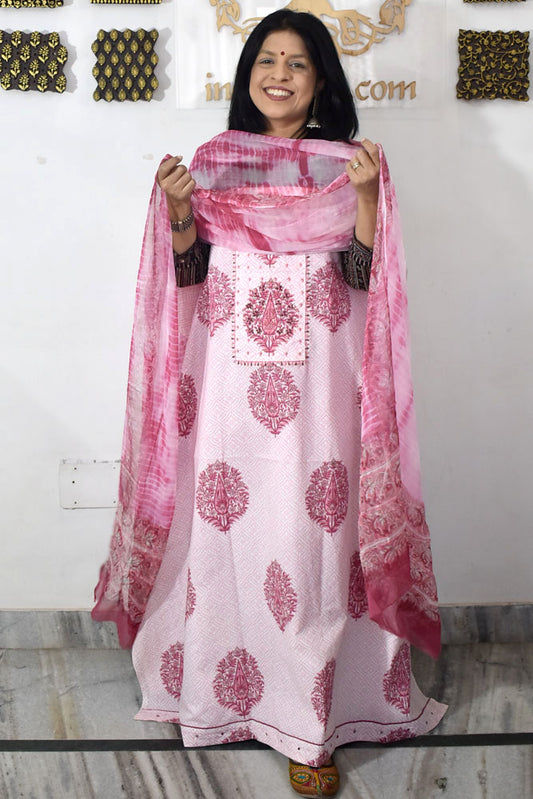 Designer Cotton Unstitched Suit Fabric with Embroidery & Chiffon dupatta