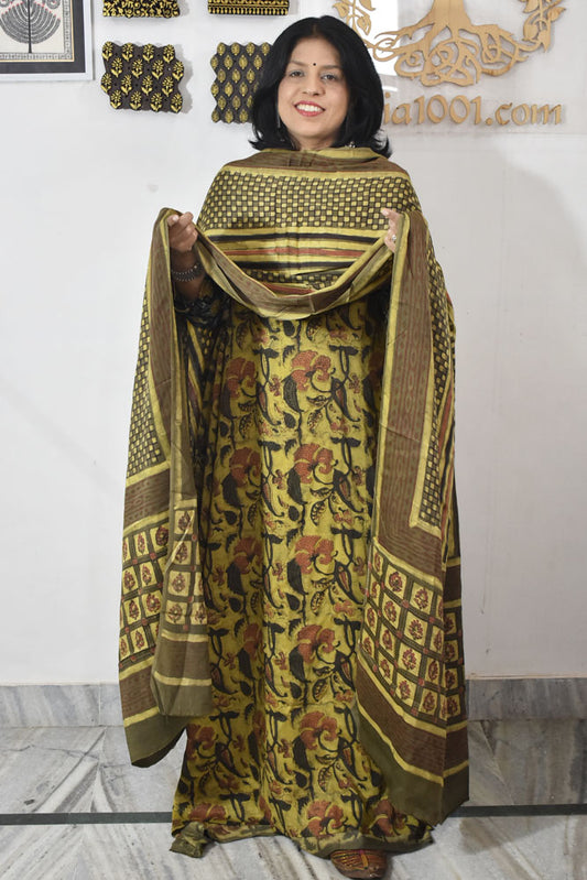 Beautiful Vanaspati Ajrakh Hand Block Printed Modal Silk set
