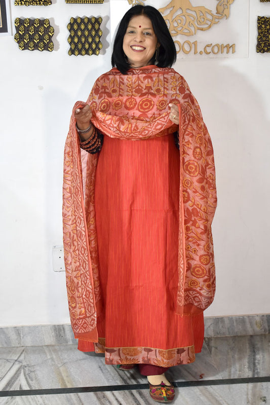 Handwoven Cotton kurta with Chanderi Dupatta & Cotton Bottom - 3 pc set