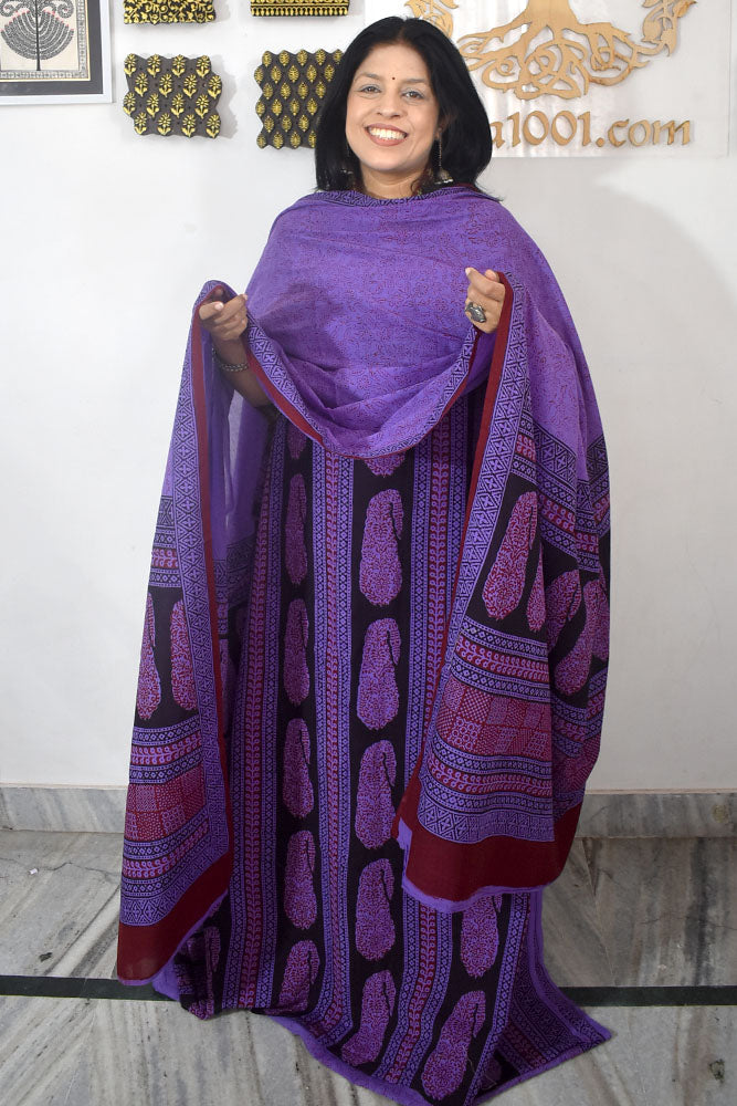 Bagh Hand Block Printed unstitched 3 pc Cotton suit fabric with block print from MP