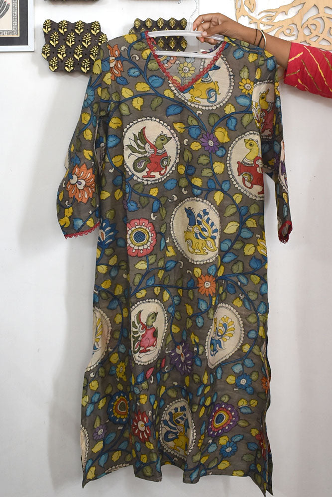 Designer Hand Printed Kalamkari Bangalore silk Kurta
