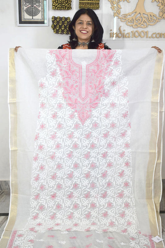 Designer Hand Embroidered Chikankari Tepchi work Kota Doria fabric No. 8