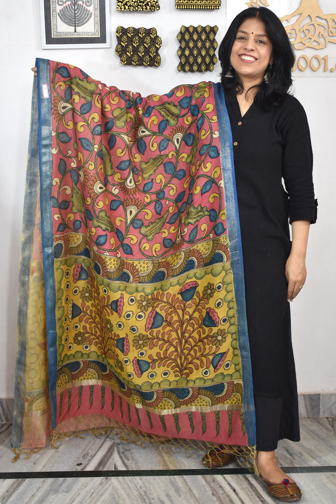 Beautiful Maheshwari Hand Painted Kalamkari Dupatta