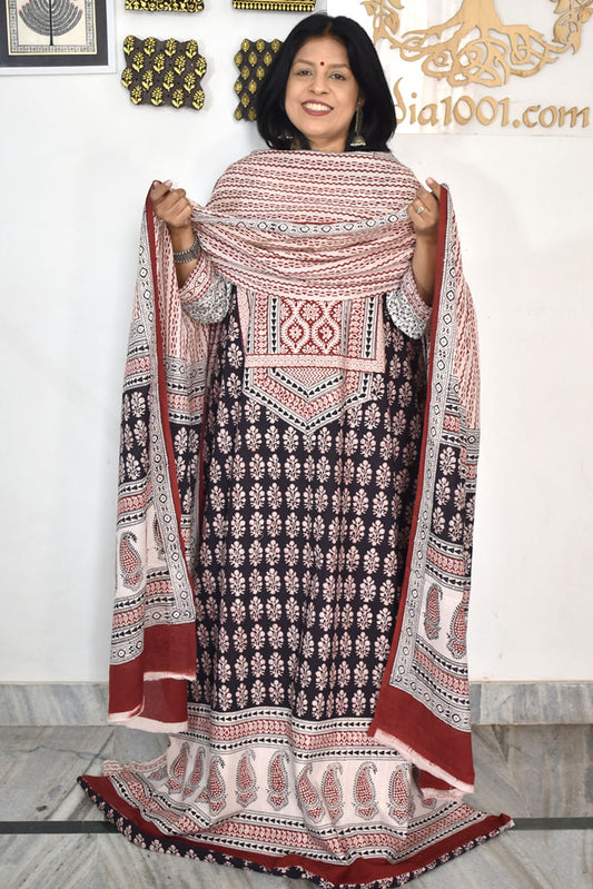 Bagh Hand Block Printed unstitched 3 pc Cotton suit fabric with Placement block print from MP