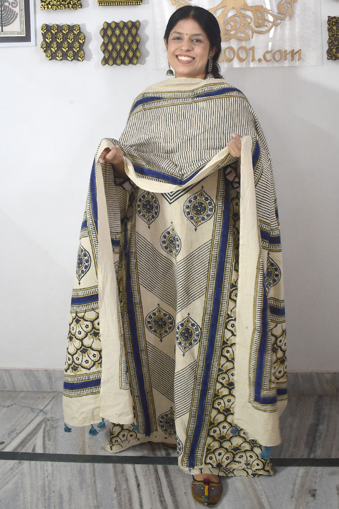 Premium Handwoven Kala Cotton Bhujodi suits with Ajrakh Hand Block Print - 2 pc set