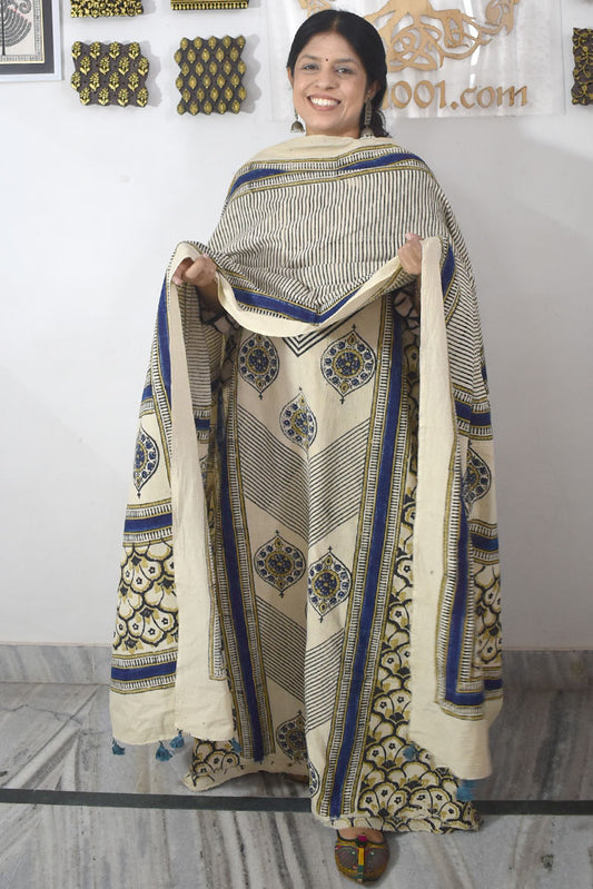Premium Handwoven Kala Cotton Bhujodi suits with Ajrakh Hand Block Print - 2 pc set