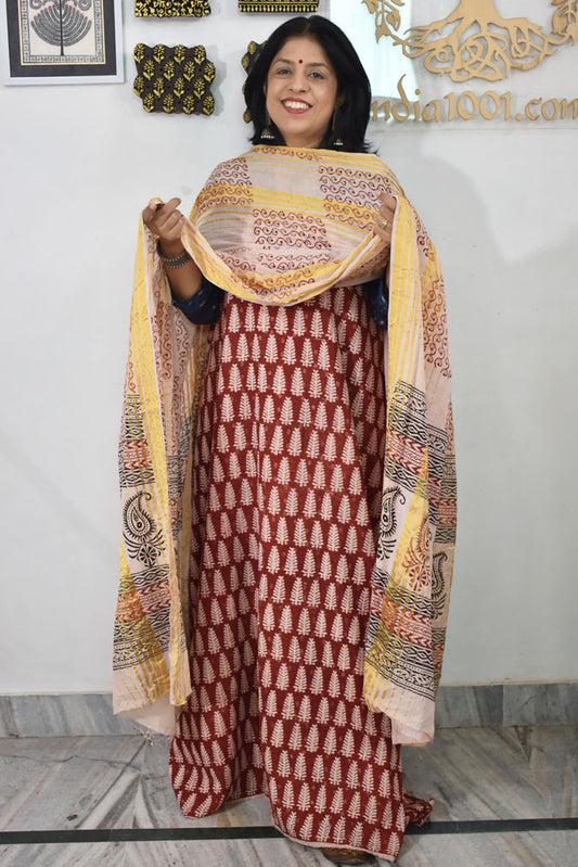 Bagh Hand Block Print Zari booti 3 pc Cotton suit fabric from MP