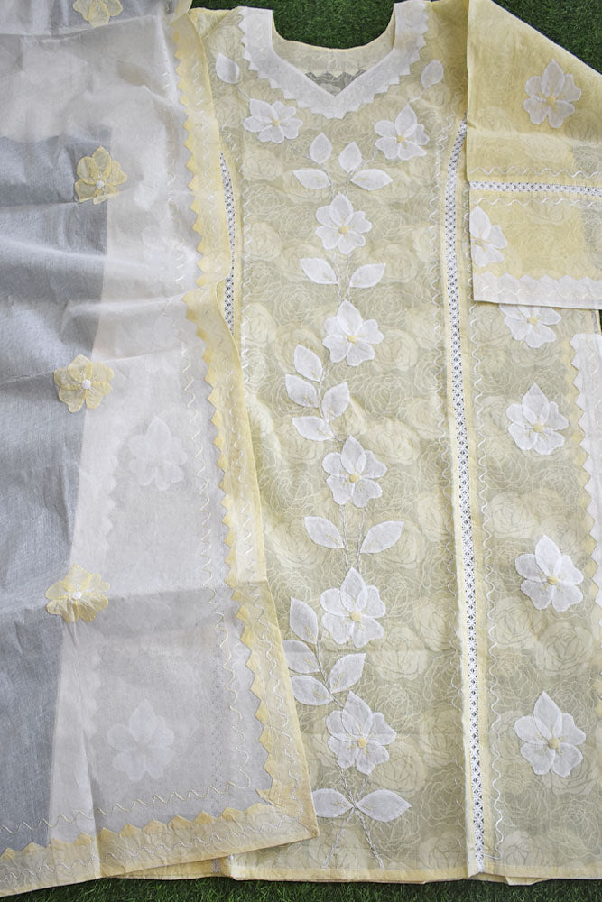 Semi Stitched Organdy Kurta & Dupatta set with Hand done Heavy Phool patti work