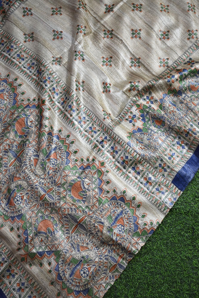 Geecha Silk Dupatta with printed Madhubani patterns
