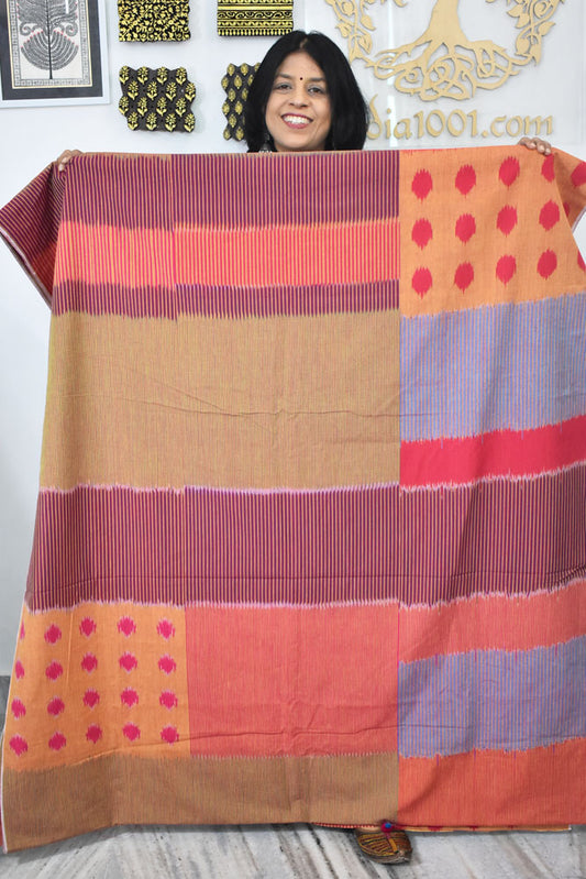 Multicolor Ikat Cotton Handloom 2.5mts Fabric with Uzbekistan Pattern Design