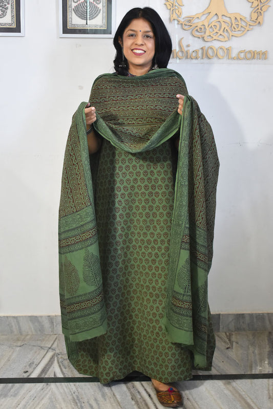 Bagh Hand Block Printed unstitched 3 pc Cotton suit fabric from MP