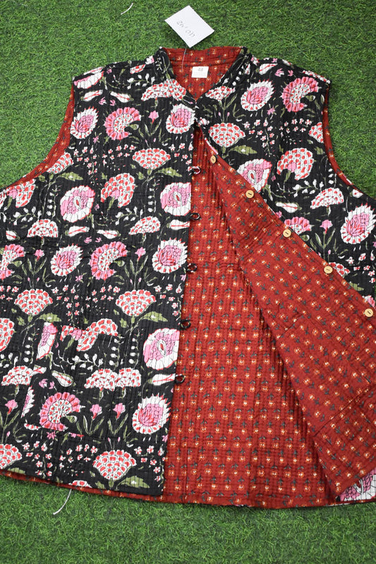 Block Print Quilted Reversible Sleeveless cotton jacket