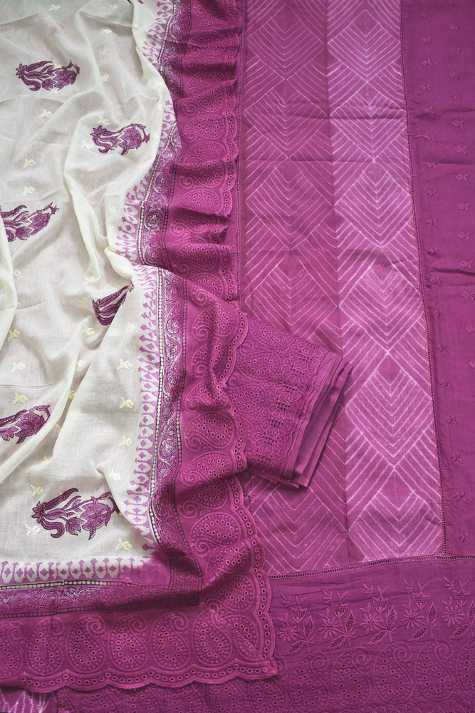 Tie & Dye Nui Shibori cotton Unstitched Suit with Block Printed Dupatta
