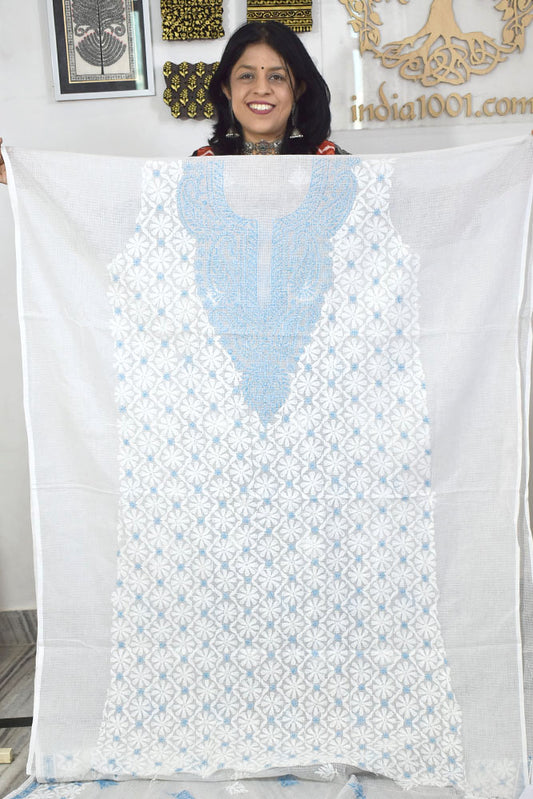 Designer Hand Embroidered Chikankari Tepchi work Kota Doria fabric No. 9