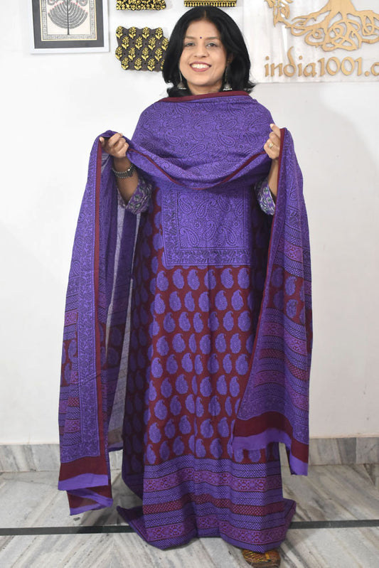 Bagh Hand Block Printed unstitched 3 pc Cotton suit fabric with Placement block print from MP