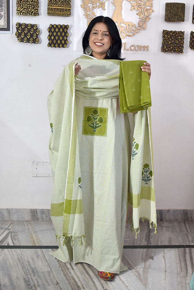 Elegant Hand Block print cotton suit with Cotton dupatta