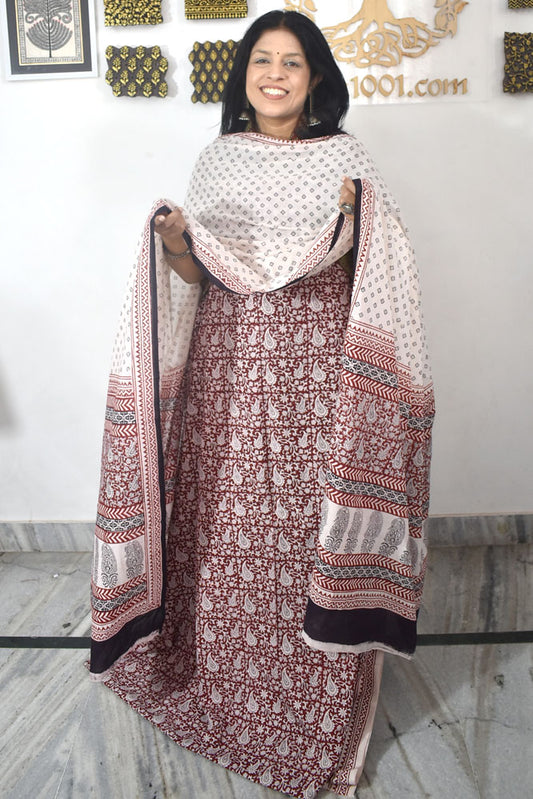 Bagh Hand Block Printed unstitched 3 pc Cotton suit fabric with block print from MP
