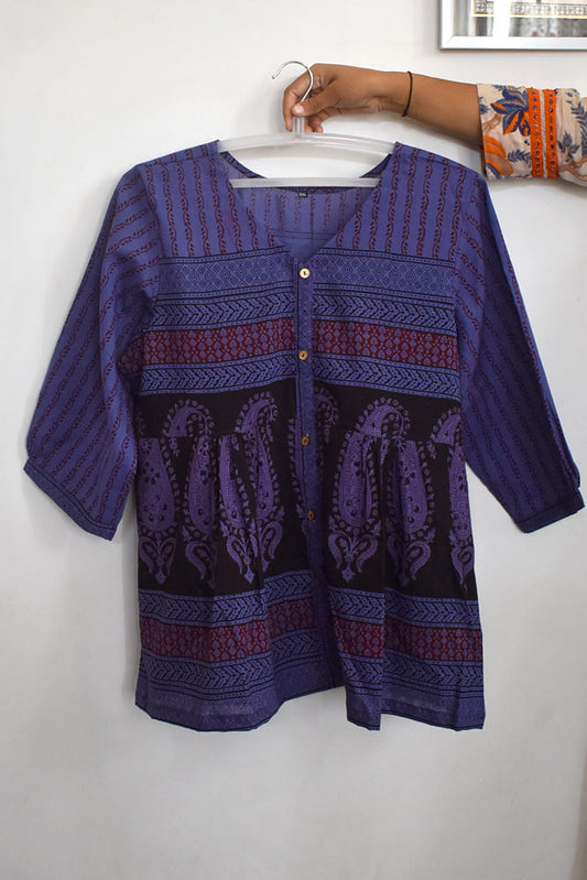 Beautiful Hand Block Printed Bagh cotton Short kurta/Top - 44